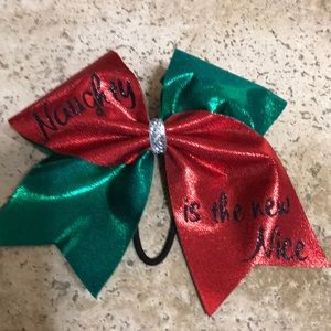 Cheer Bow - Green/Red sparkle cheer bow.